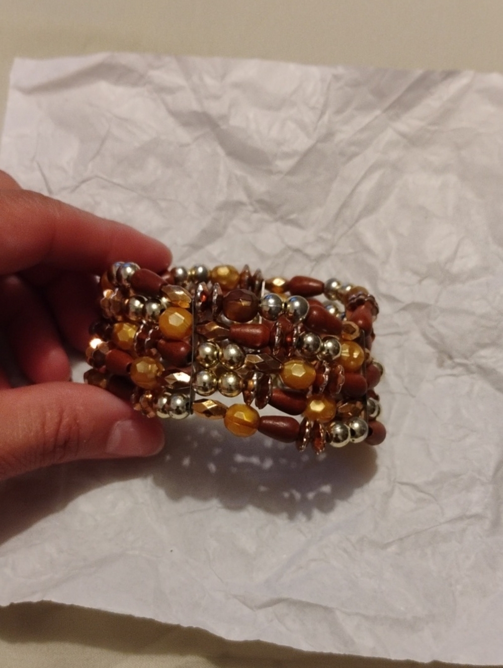 Handcrafted Brown & Gold Beaded Wrap Bracelet